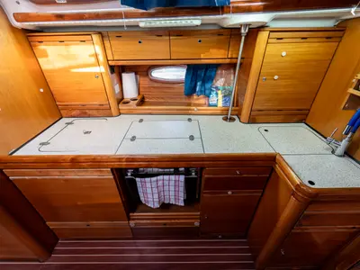 Galley of Okeanos, a Bavaria 39 Cruiser sailboat at Kavala, Greece