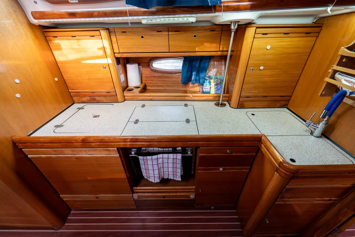 Galley of Okeanos, a Bavaria 39 Cruiser sailboat at Kavala, Greece