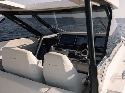 Cockpit of Blade, a Saxdor 400 GTO motorboat at Općina Sukošan, Croatia