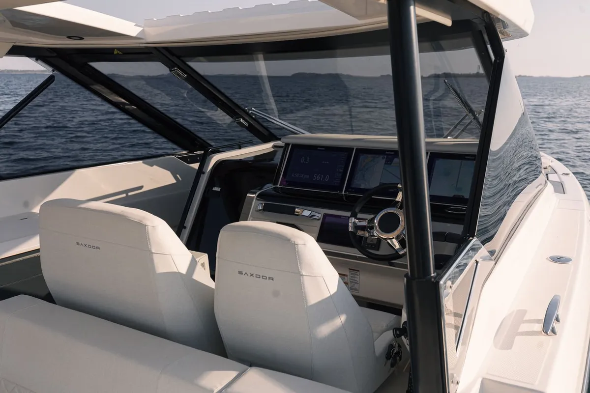Cockpit of Blade, a Saxdor 400 GTO motorboat at Općina Sukošan, Croatia