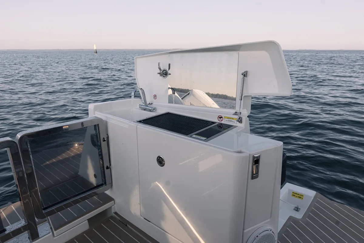 Galley of Blade, a Saxdor 400 GTO motorboat at Općina Sukošan, Croatia