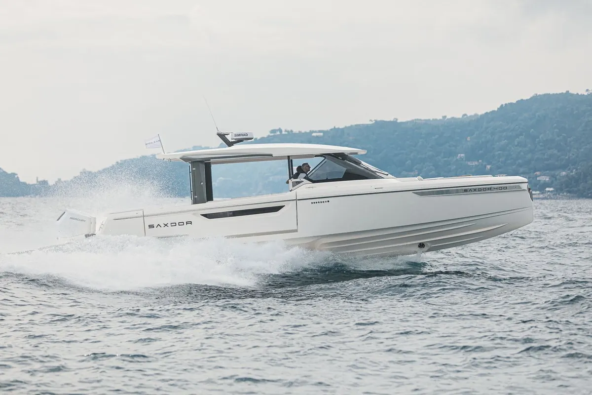 Exterior view of Blade, a Saxdor 400 GTO motorboat at Općina Sukošan, Croatia