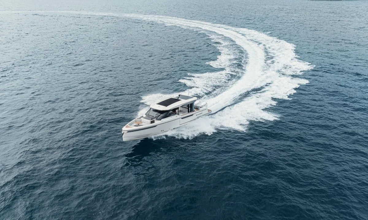 Exterior view of Blade, a Saxdor 400 GTO motorboat at Općina Sukošan, Croatia