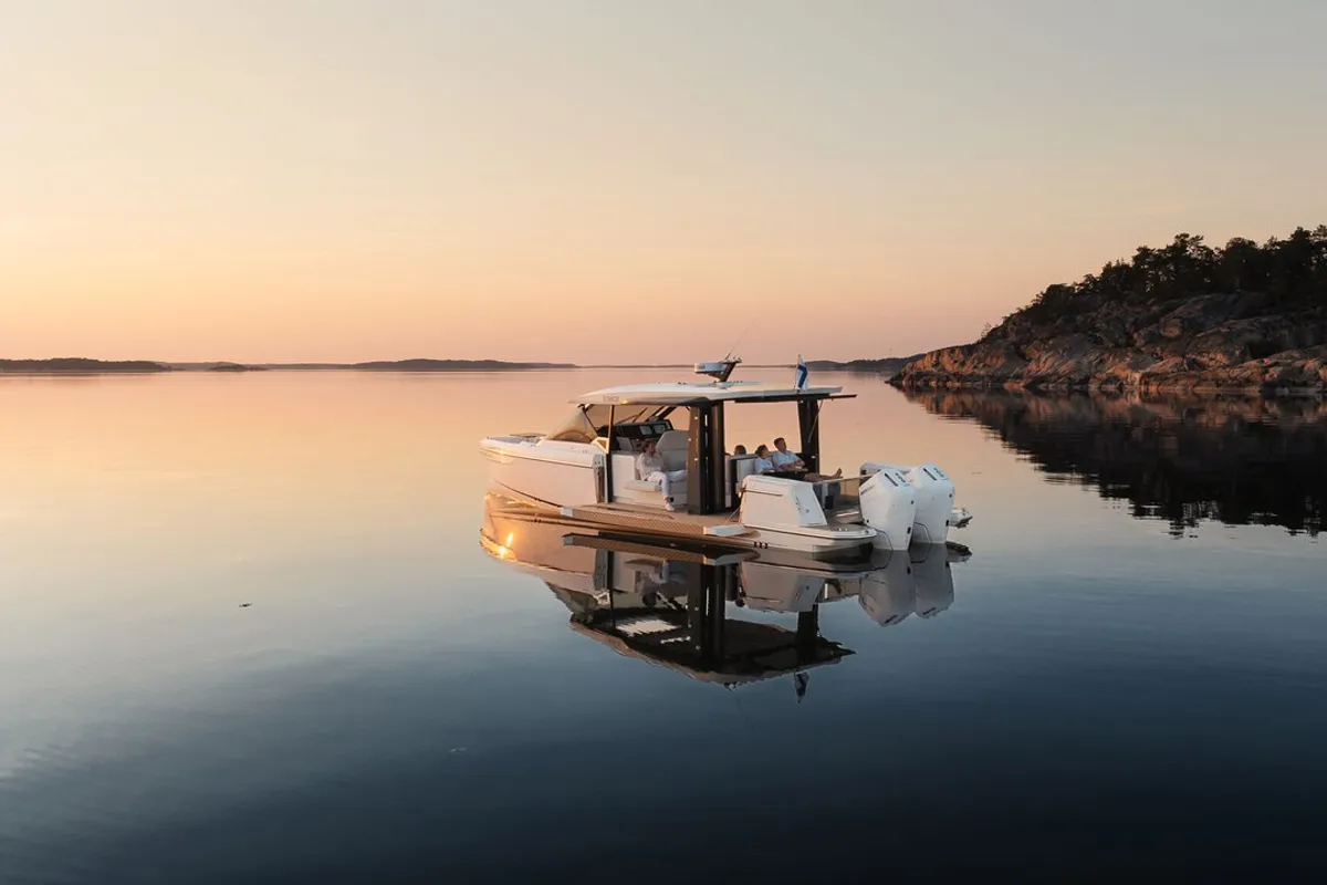 Exterior view of Blade, a Saxdor 400 GTO motorboat at Općina Sukošan, Croatia