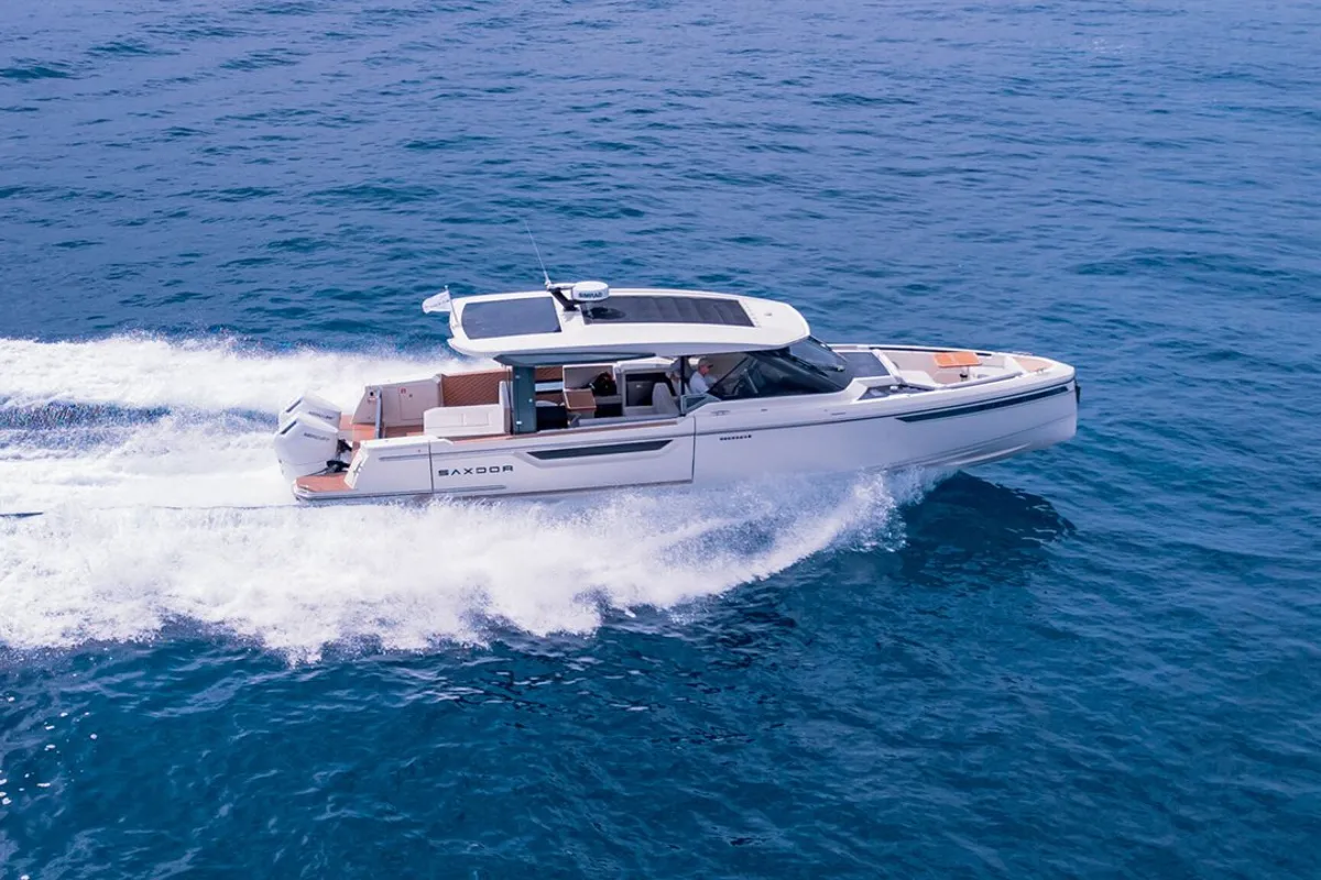 Exterior view of Blade, a Saxdor 400 GTO motorboat at Općina Sukošan, Croatia
