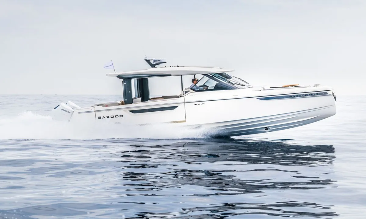 Exterior view of Blade, a Saxdor 400 GTO motorboat at Općina Sukošan, Croatia