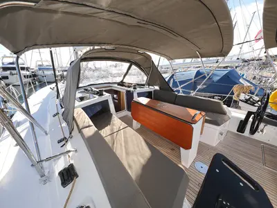 Cockpit of Aniela, a Dufour 41 sailboat at Grad Biograd na Moru, Croatia