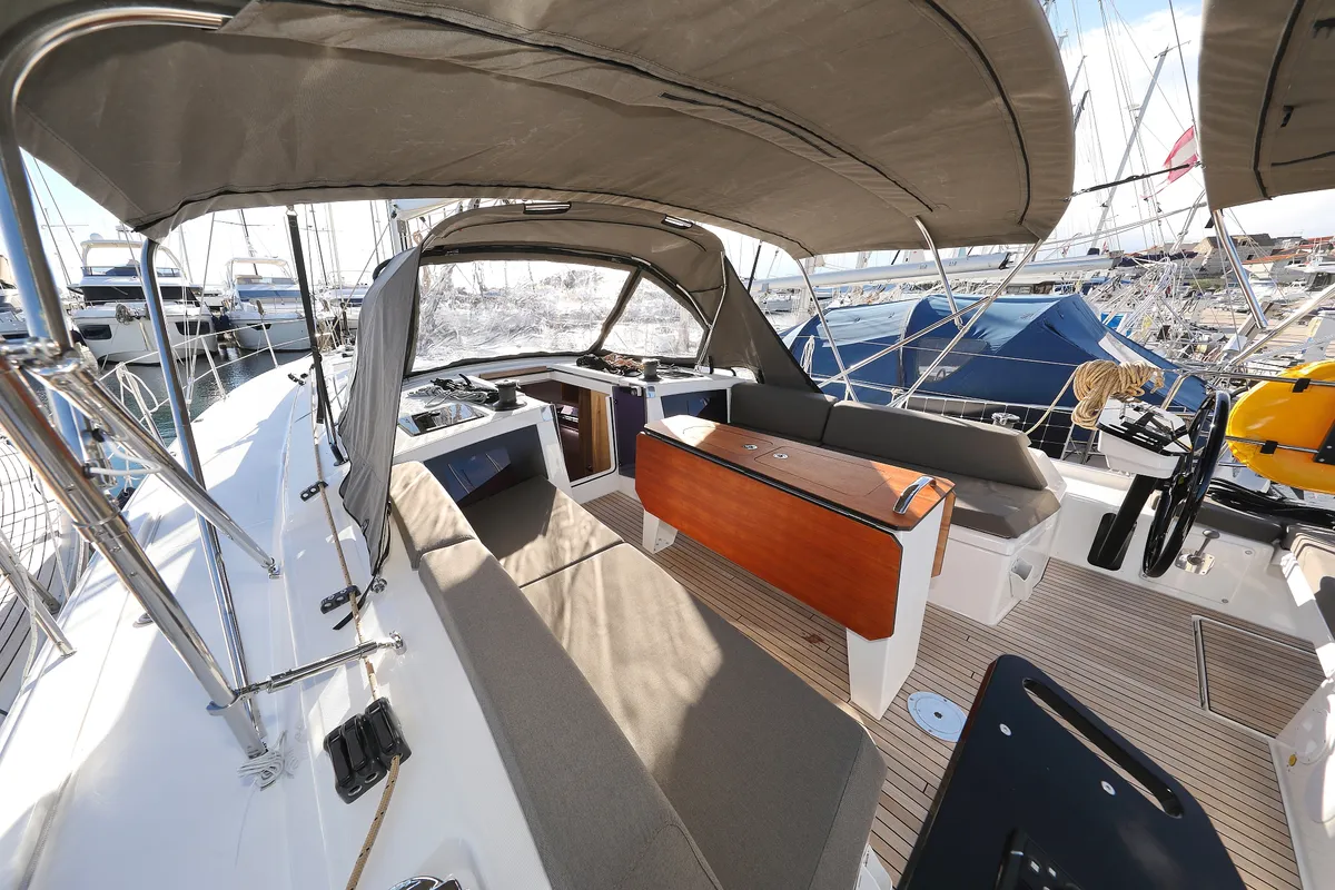 Cockpit of Aniela, a Dufour 41 sailboat at Grad Biograd na Moru, Croatia