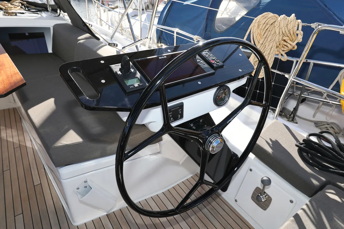 Cockpit of Aniela, a Dufour 41 sailboat at Grad Biograd na Moru, Croatia
