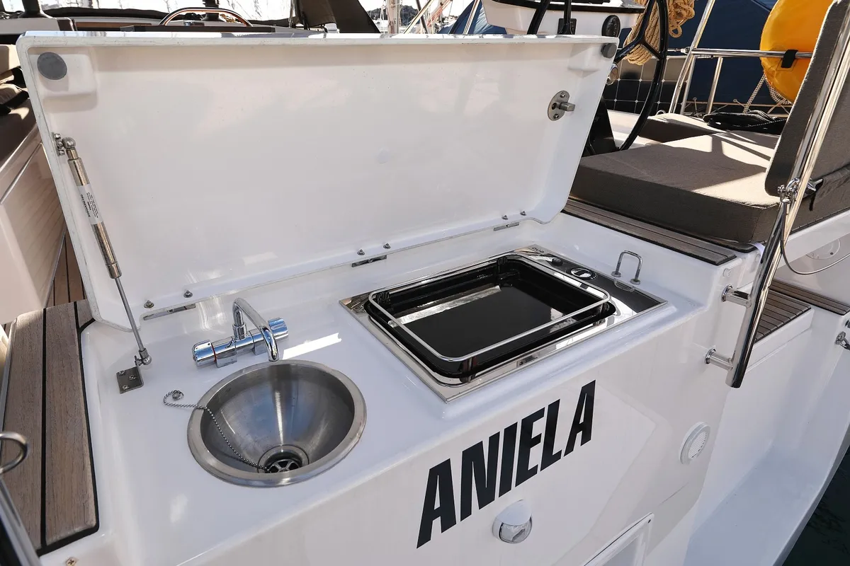 Deck of Aniela, a Dufour 41 sailboat at Grad Biograd na Moru, Croatia
