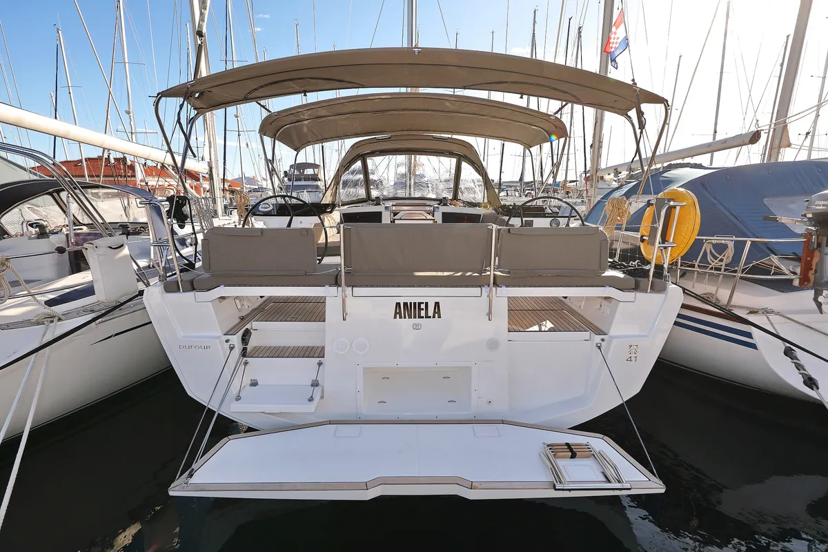 Exterior view of Aniela, a Dufour 41 sailboat at Grad Biograd na Moru, Croatia