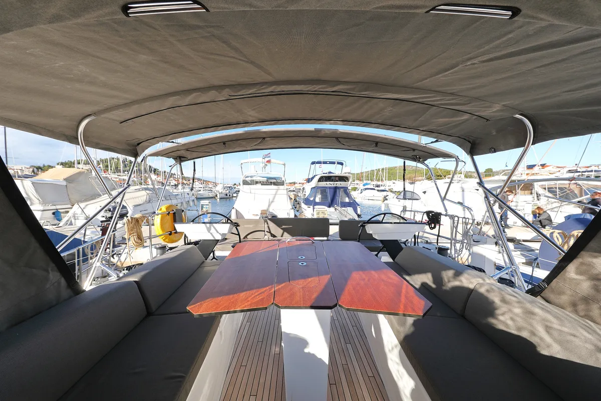 Cockpit of Aniela, a Dufour 41 sailboat at Grad Biograd na Moru, Croatia