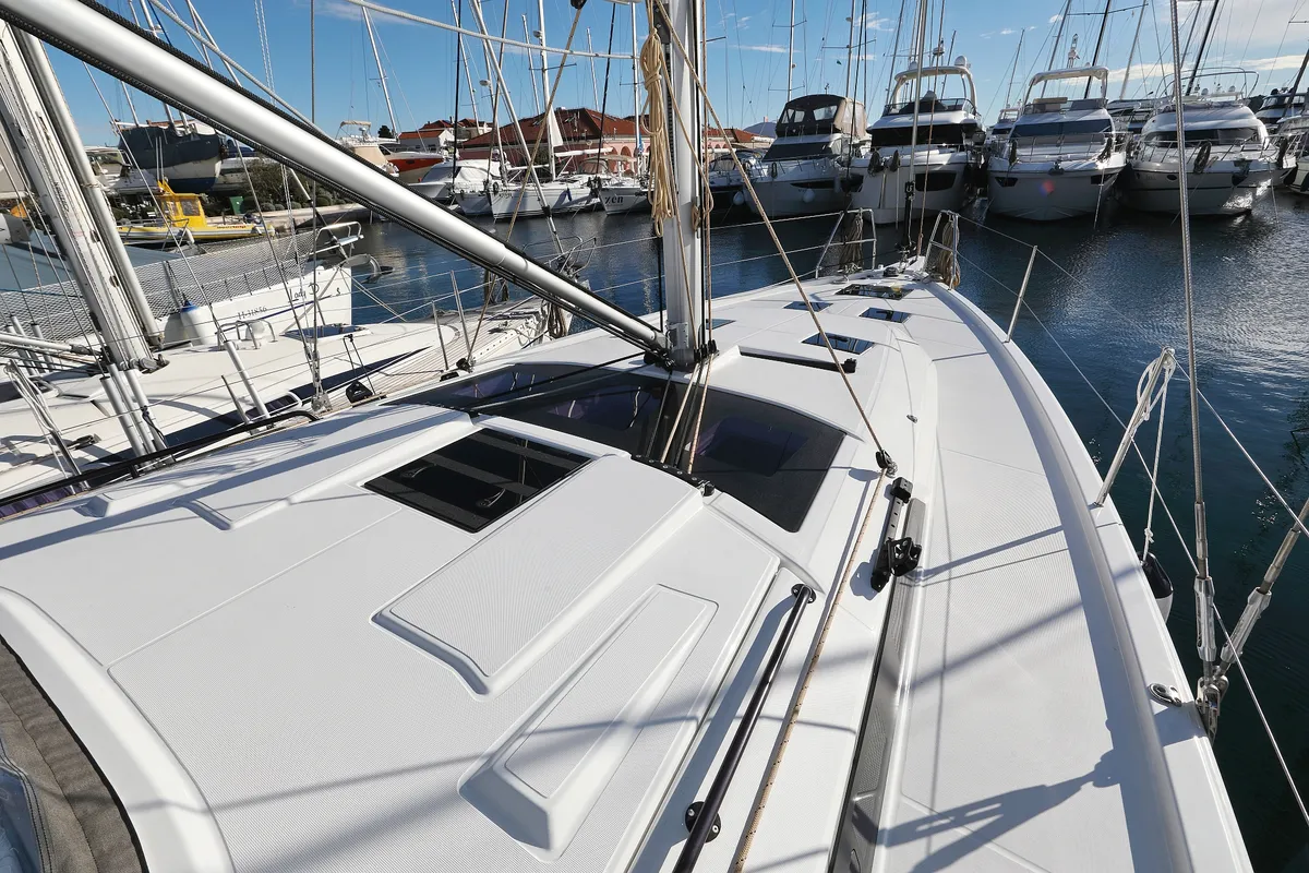 Deck of Aniela, a Dufour 41 sailboat at Grad Biograd na Moru, Croatia