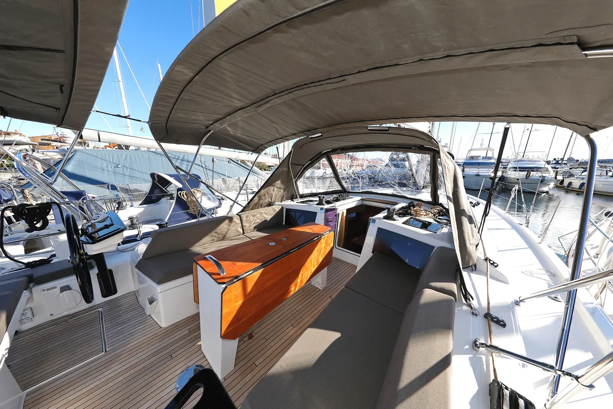 Cockpit of Aniela, a Dufour 41 sailboat at Grad Biograd na Moru, Croatia