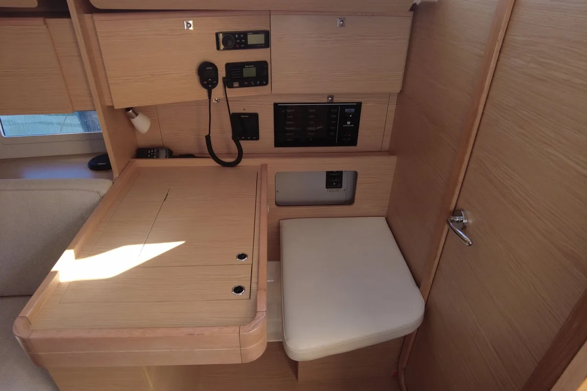 Salon of Eolya, a Dufour 360 GL sailboat at Hyères, France