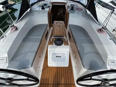 Deck of Zen, a Bavaria Cruiser 34 Style sailboat at Zadar, Croatia
