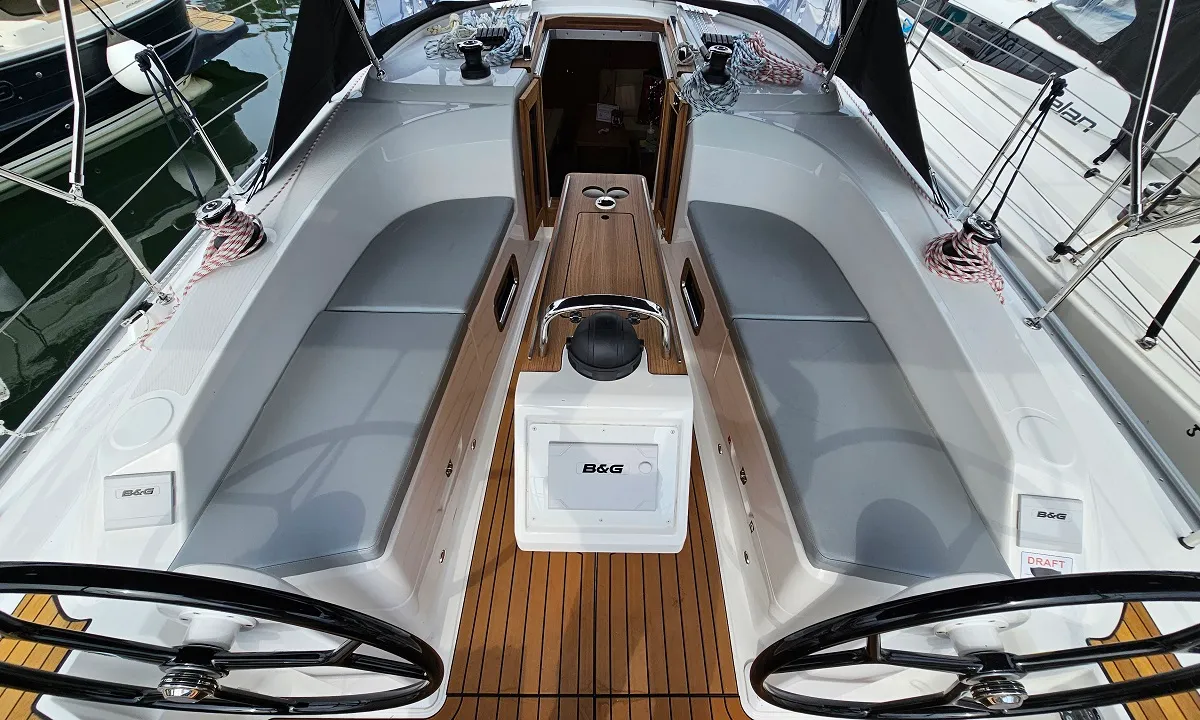 Deck of Zen, a Bavaria Cruiser 34 Style sailboat at Zadar, Croatia