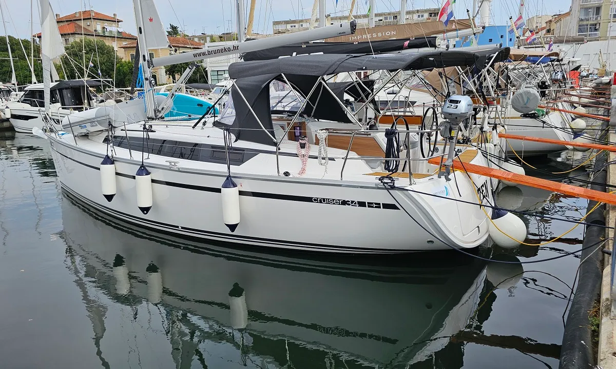 Exterior view of Zen, a Bavaria Cruiser 34 Style sailboat at Zadar, Croatia