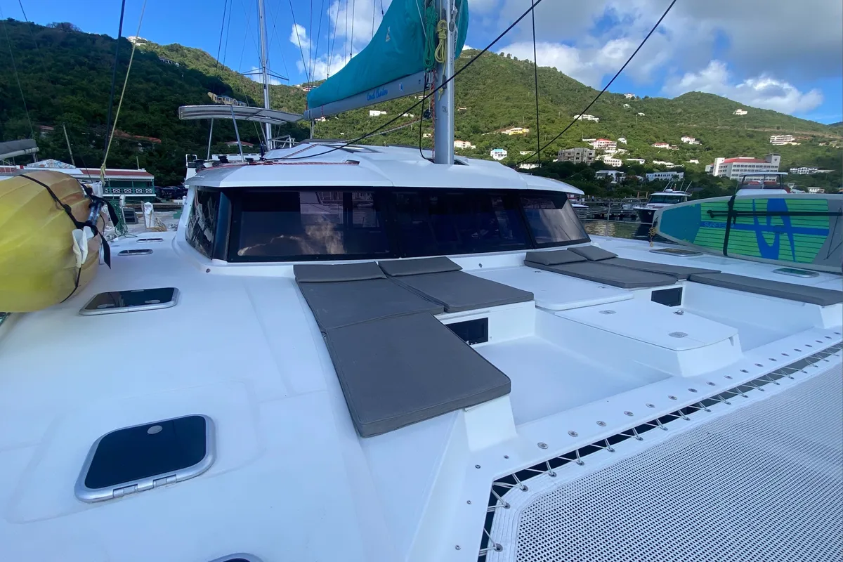 Deck of Canis Majoris, a Fountaine Pajot Saba 50 catamaran at Road Town, British Virgin Islands
