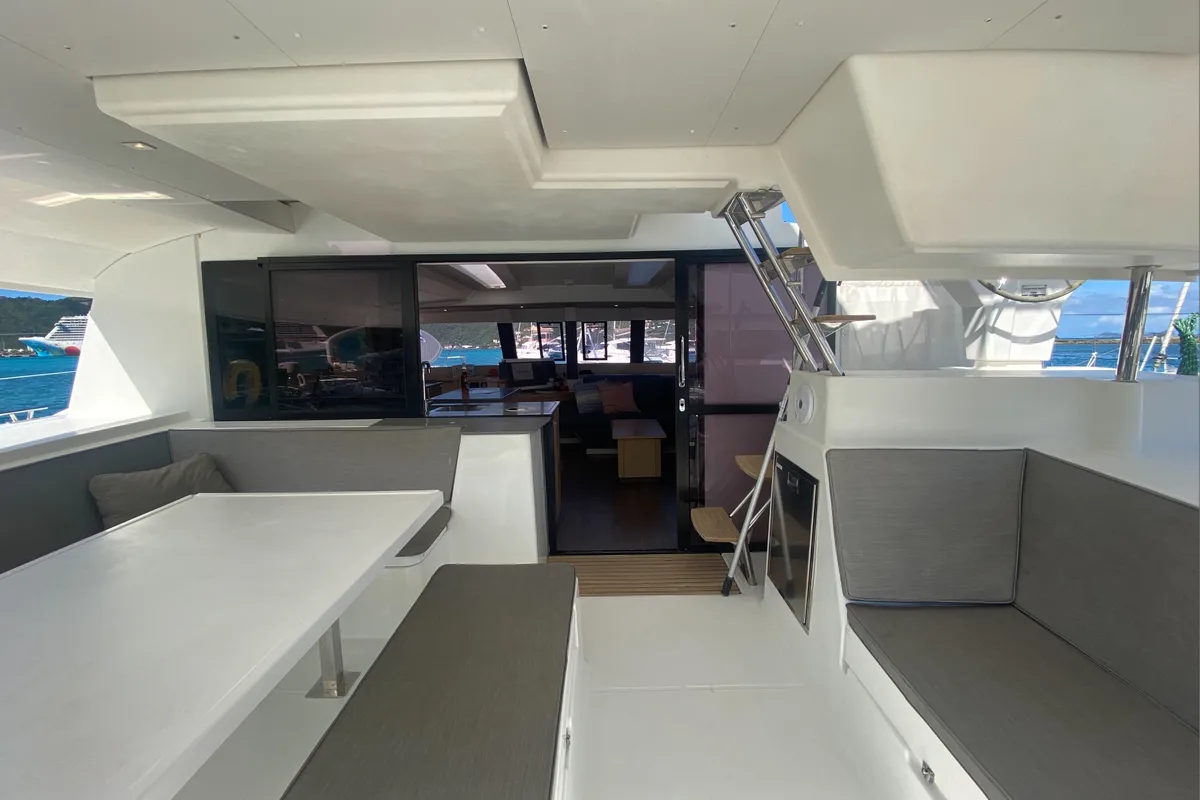 Deck of Canis Majoris, a Fountaine Pajot Saba 50 catamaran at Road Town, British Virgin Islands