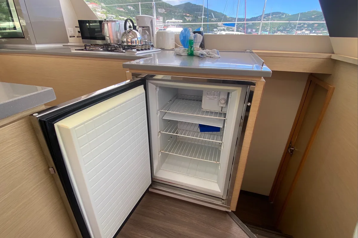 Galley of Canis Majoris, a Fountaine Pajot Saba 50 catamaran at Road Town, British Virgin Islands