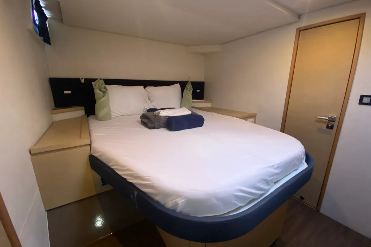 Cabin on Canis Majoris, a Fountaine Pajot Saba 50 catamaran at Road Town, British Virgin Islands