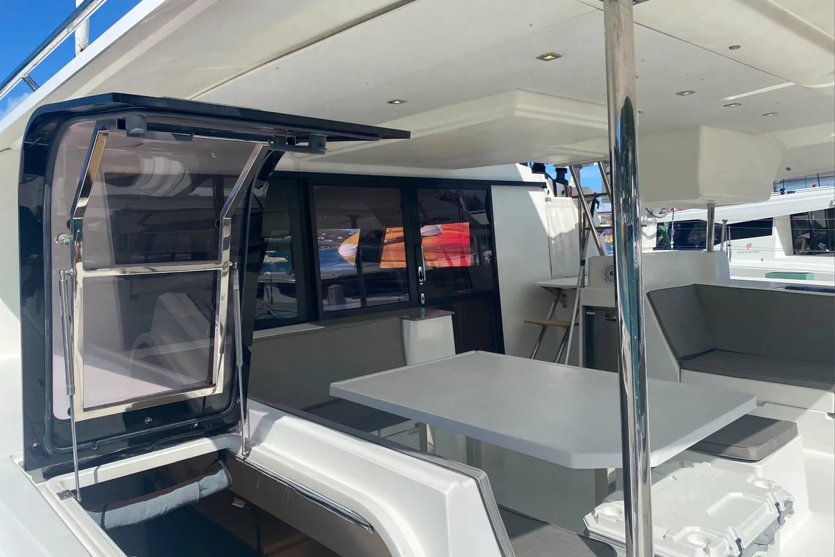Deck of Canis Majoris, a Fountaine Pajot Saba 50 catamaran at Road Town, British Virgin Islands