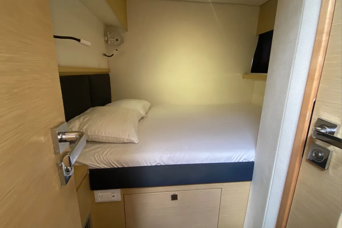 Cabin on Canis Majoris, a Fountaine Pajot Saba 50 catamaran at Road Town, British Virgin Islands
