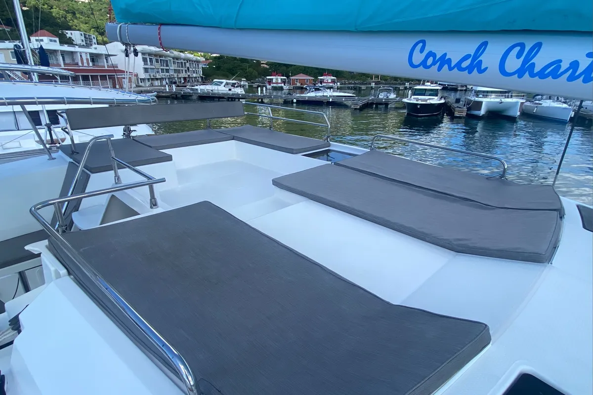 Deck of Canis Majoris, a Fountaine Pajot Saba 50 catamaran at Road Town, British Virgin Islands