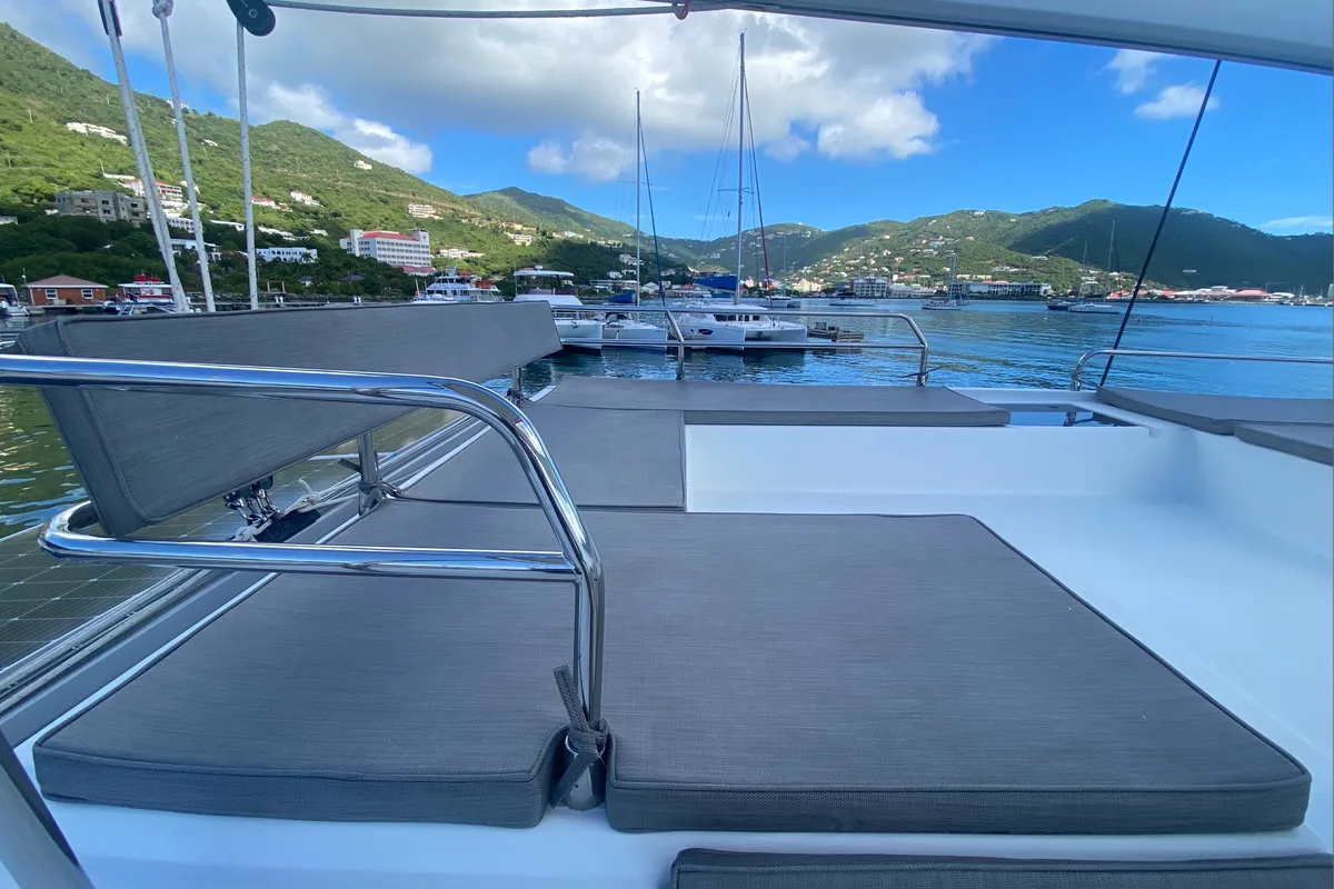 Deck of Canis Majoris, a Fountaine Pajot Saba 50 catamaran at Road Town, British Virgin Islands
