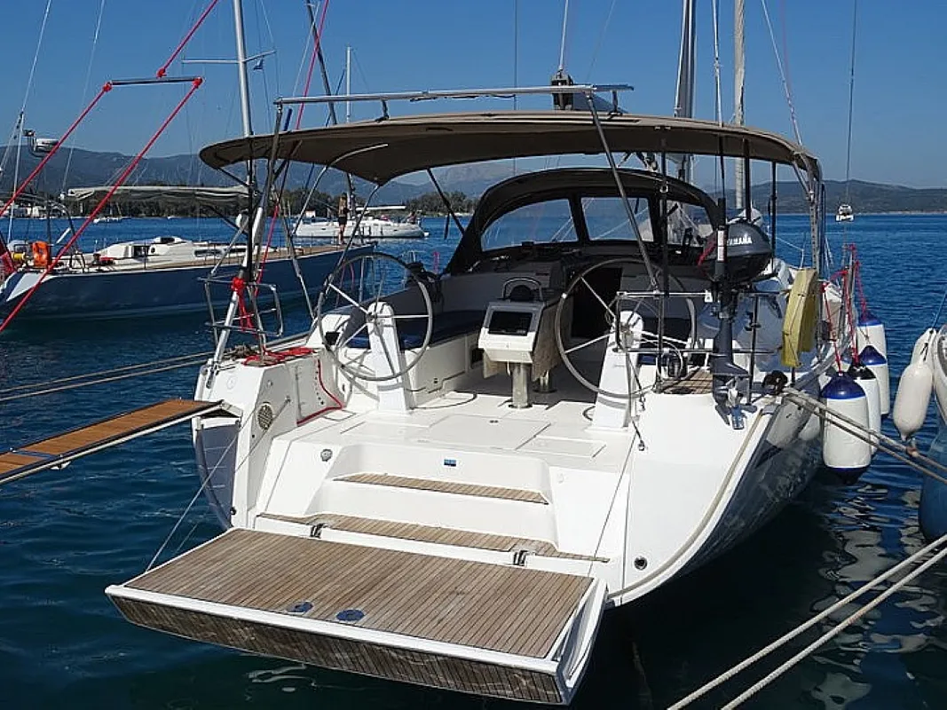 Cockpit of Rea (Refit 2022), a Bavaria 46 Cruiser sailboat at Municipal Unit of Lefkada, Greece