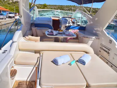 Deck of H.I.T., a Fairline Boats Fairlane Targa 48 motorboat at Primošten, Croatia