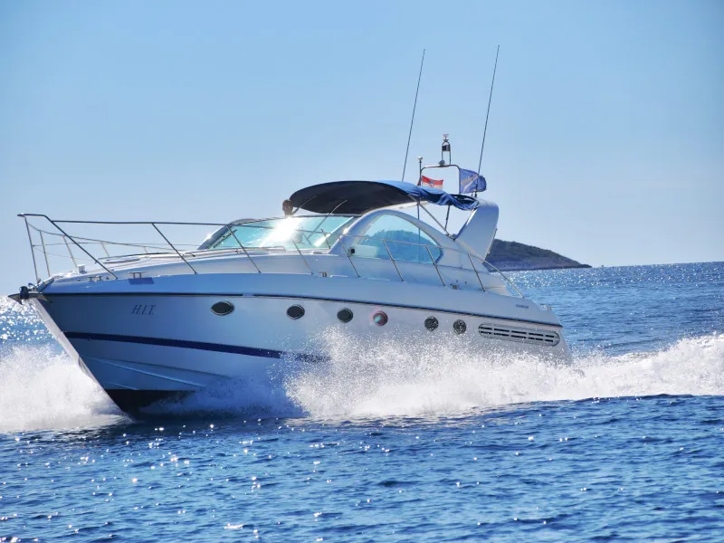 Exterior view of H.I.T., a Fairline Boats Fairlane Targa 48 motorboat at Primošten, Croatia