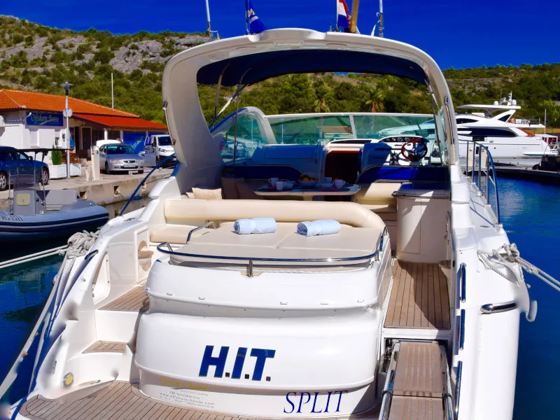 Deck of H.I.T., a Fairline Boats Fairlane Targa 48 motorboat at Primošten, Croatia