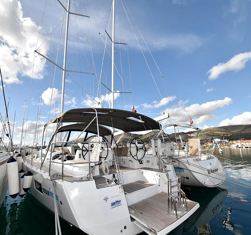Exterior view of Mary-Lu, a Jeanneau 54 sailboat at Grad Trogir, Croatia