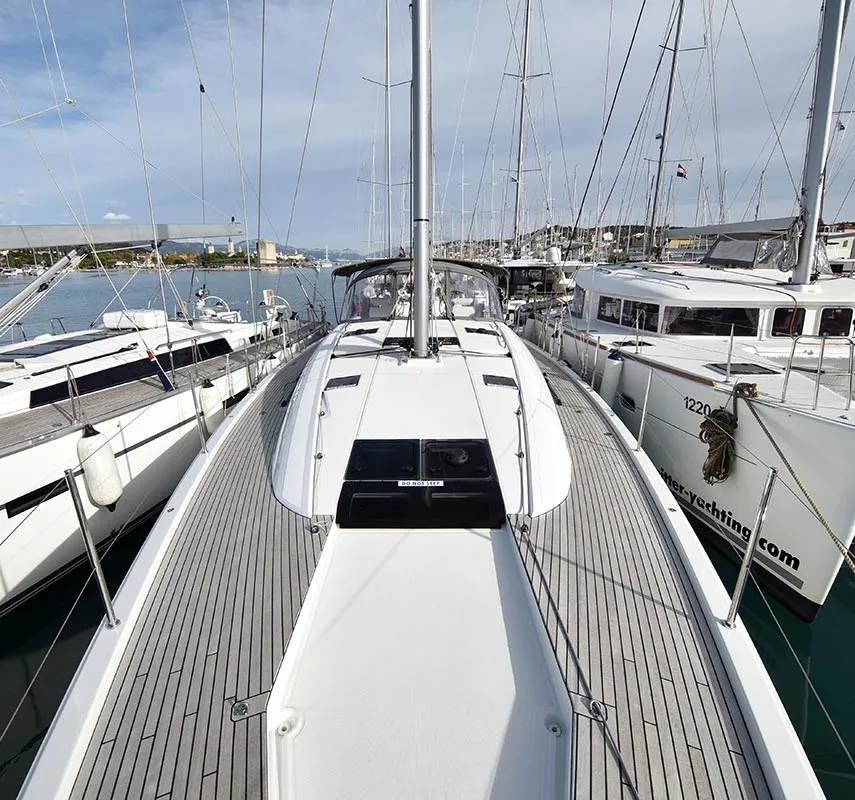 Deck of Mary-Lu, a Jeanneau 54 sailboat at Grad Trogir, Croatia