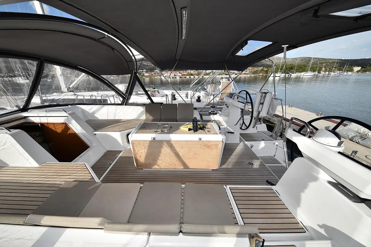 Deck of Mary-Lu, a Jeanneau 54 sailboat at Grad Trogir, Croatia