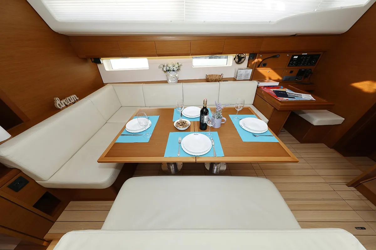 Salon of Mary-Lu, a Jeanneau 54 sailboat at Grad Trogir, Croatia