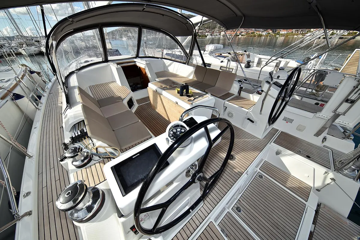 Deck of Mary-Lu, a Jeanneau 54 sailboat at Grad Trogir, Croatia