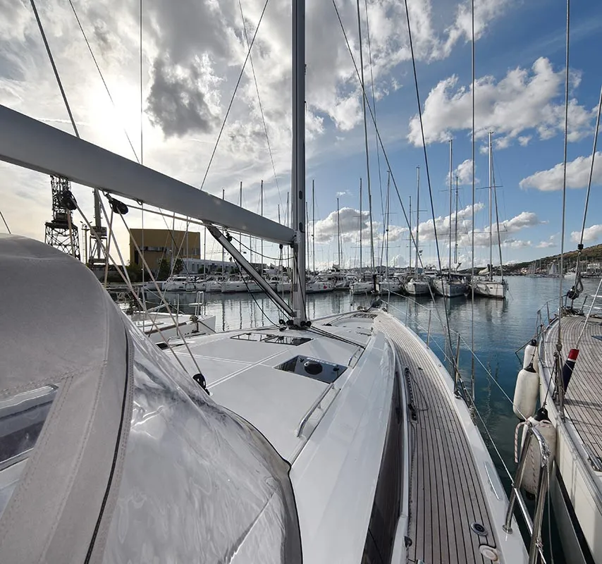 Cockpit of Mary-Lu, a Jeanneau 54 sailboat at Grad Trogir, Croatia