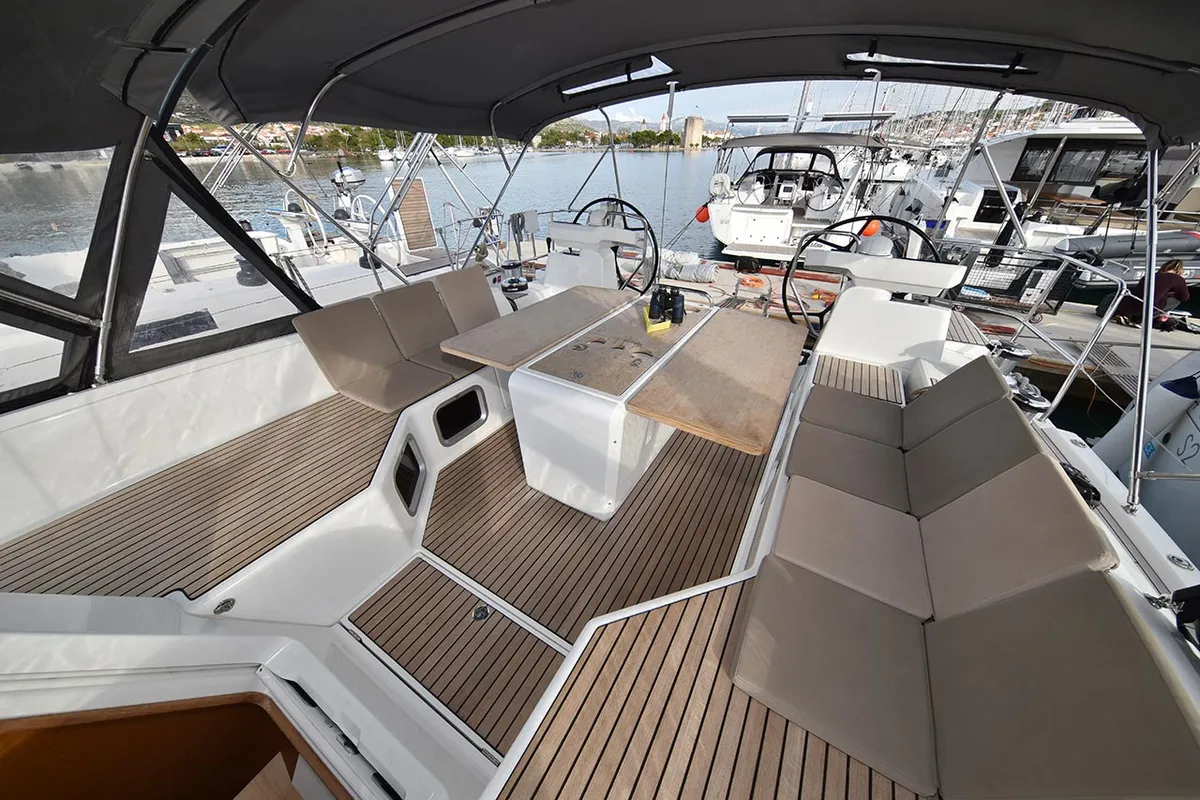 Cockpit of Mary-Lu, a Jeanneau 54 sailboat at Grad Trogir, Croatia
