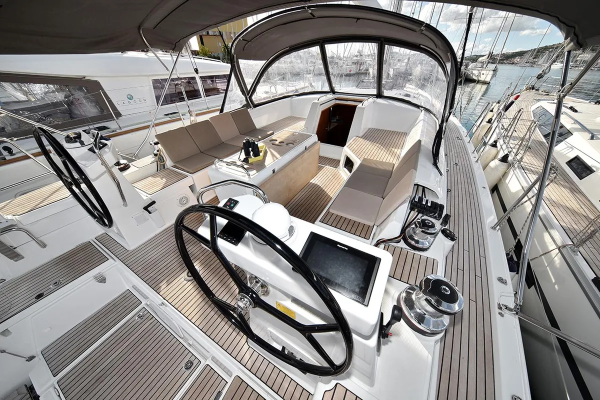 Cockpit of Mary-Lu, a Jeanneau 54 sailboat at Grad Trogir, Croatia