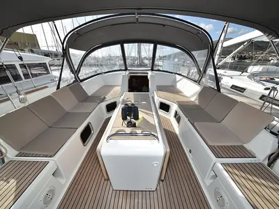 Deck of Mary-Lu, a Jeanneau 54 sailboat at Grad Trogir, Croatia
