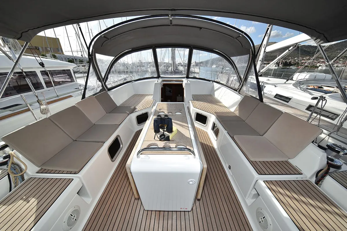 Deck of Mary-Lu, a Jeanneau 54 sailboat at Grad Trogir, Croatia