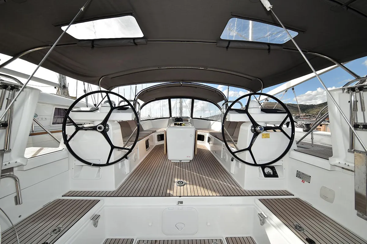 Cockpit of Mary-Lu, a Jeanneau 54 sailboat at Grad Trogir, Croatia