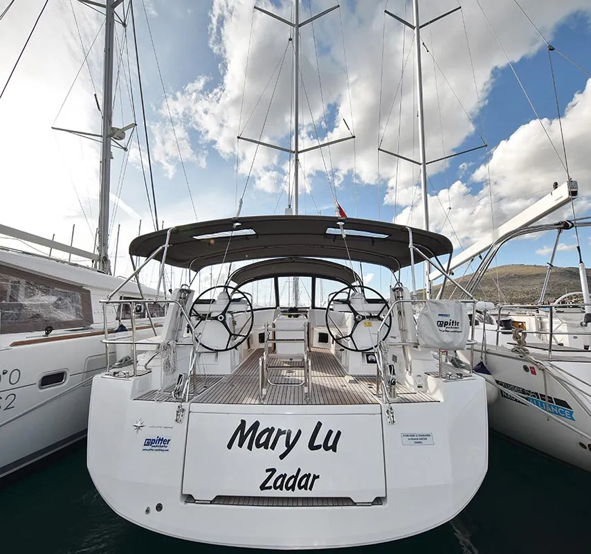 Exterior view of Mary-Lu, a Jeanneau 54 sailboat at Grad Trogir, Croatia