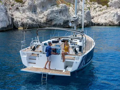 Deck of Pura Vida, a Dufour 530 sailboat at Road Town, British Virgin Islands