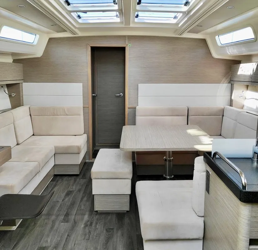 Galley of Xristina, a Hanse 458 sailboat at Athens, Greece