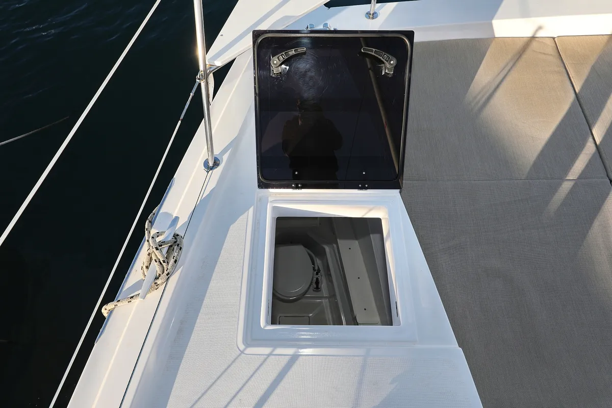 Deck of Hubble, a Bali 4.2 catamaran at Grad Biograd na Moru, Croatia