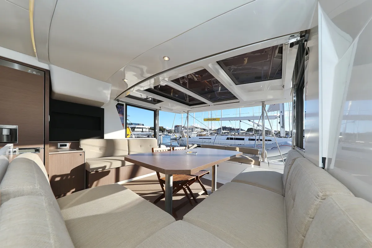 Salon of Hubble, a Bali 4.2 catamaran at Grad Biograd na Moru, Croatia